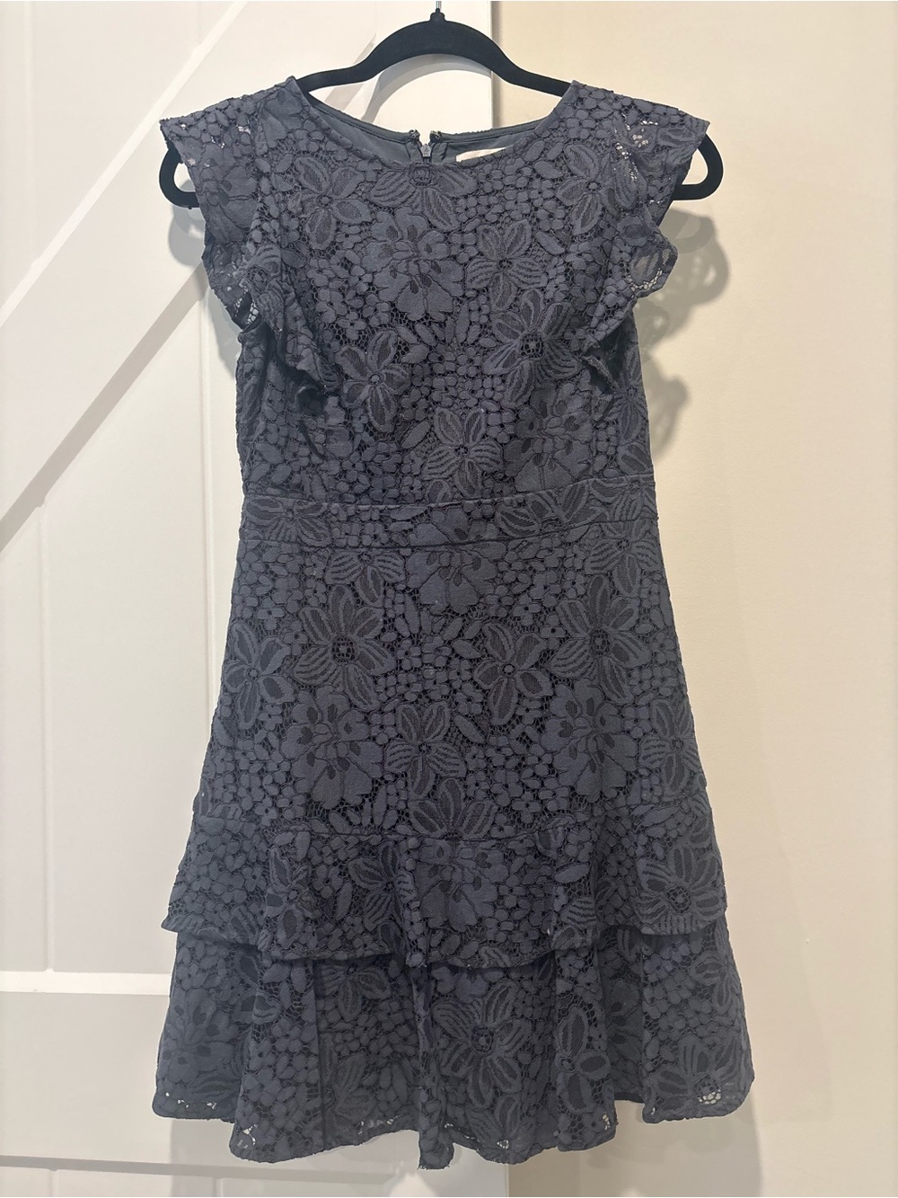 LOFT Navy Floral Lace Tiered Mini Dress